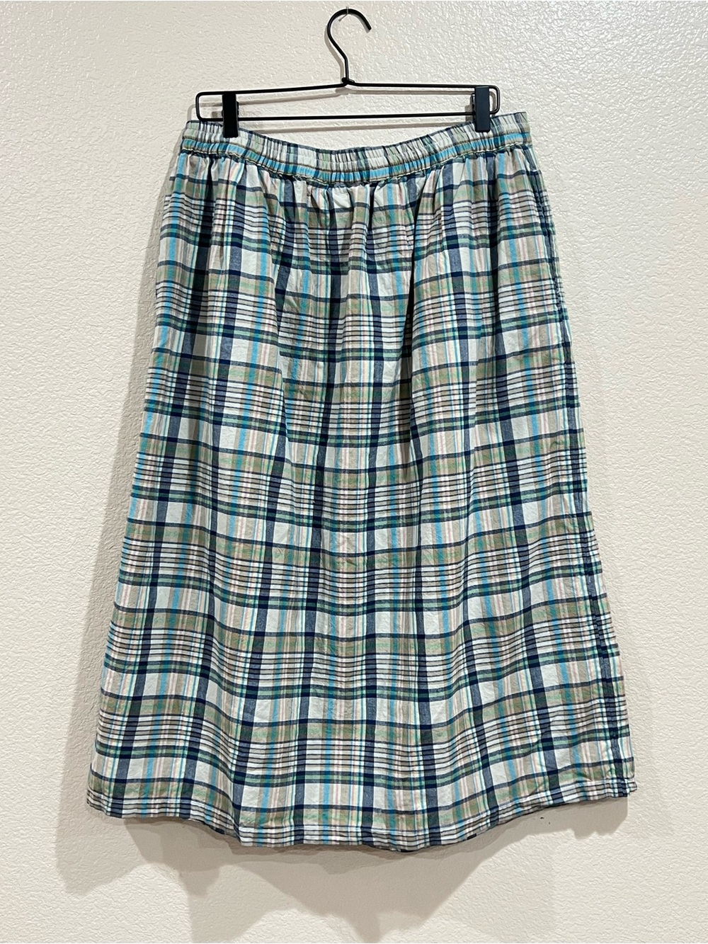 Orvis Navy Sage Tan Plaid Midi Skirt Size Large - Picture 5 of 10